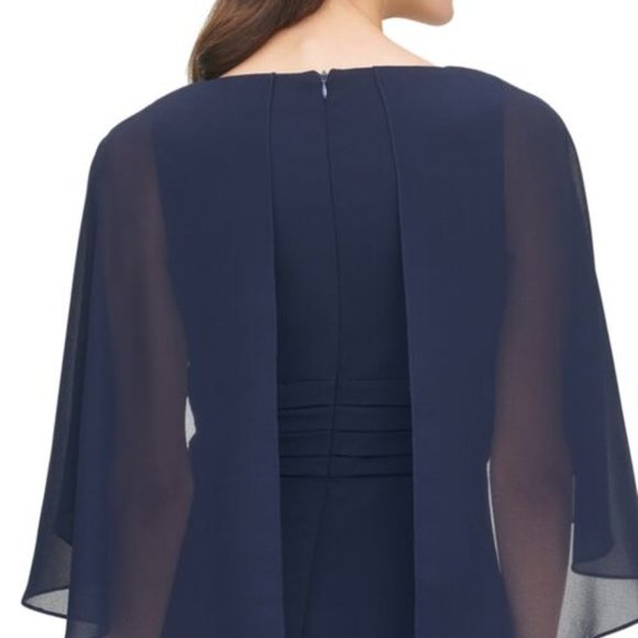 New Vince Camuto Navy Beaded Neckline Capelet Gown Size 6 - Picture 4 of 14